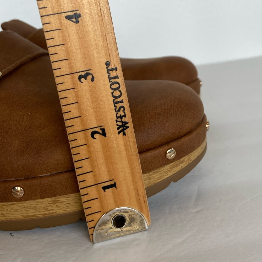 Dr. Scholl's Brown Leather Clog Mules with Gold Buckle - Picture 7 of 12